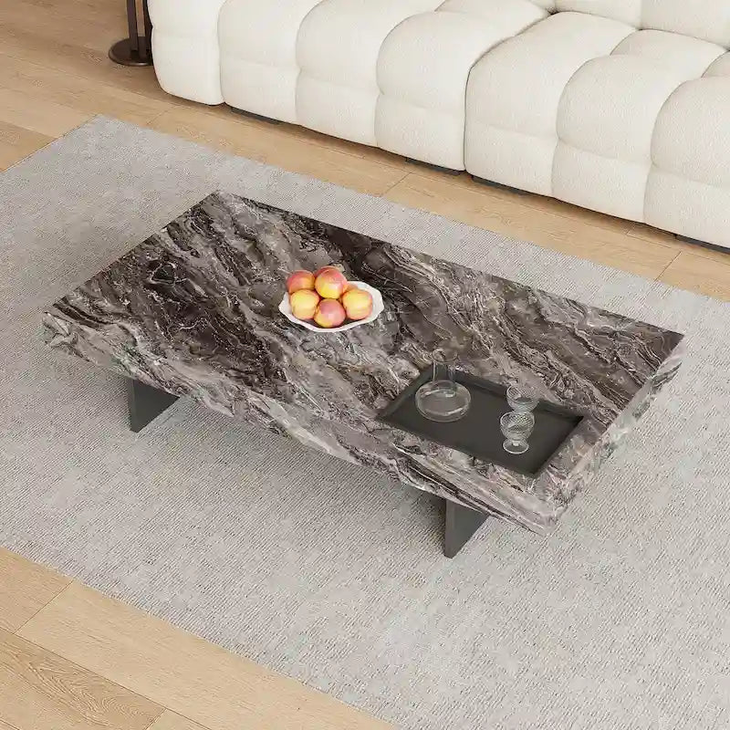 Moderner quadratischer Couchtisch 42 aus KunstmarmorHochglanz-Tischplatte aus gesintertem Stein