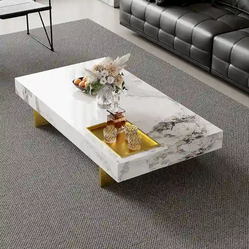 Moderner quadratischer Couchtisch 42 aus KunstmarmorHochglanz-Tischplatte aus gesintertem Stein
