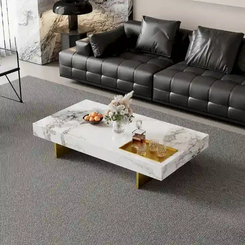 Moderner quadratischer Couchtisch 42 aus KunstmarmorHochglanz-Tischplatte aus gesintertem Stein