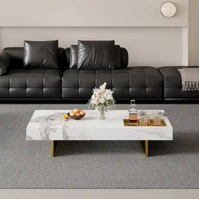 Moderner quadratischer Couchtisch 42 aus KunstmarmorHochglanz-Tischplatte aus gesintertem Stein