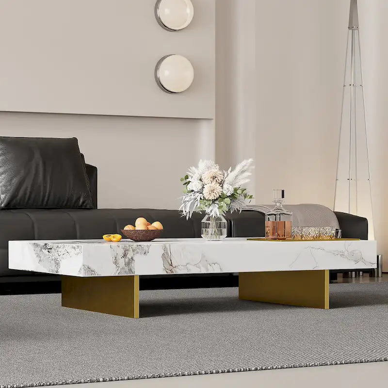 Moderner quadratischer Couchtisch 42 aus KunstmarmorHochglanz-Tischplatte aus gesintertem Stein