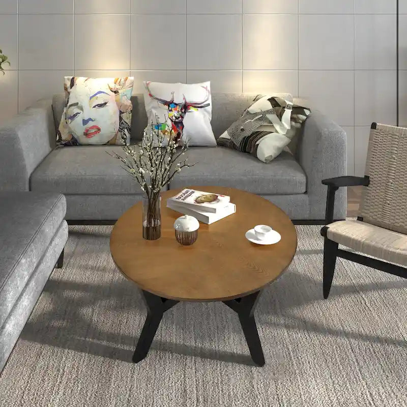 Mid-Century runder Couchtisch aus Holz für Wohnzimmer Landhausstil