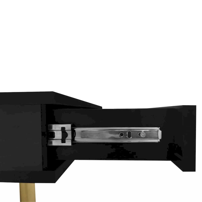 Exquisiter Hochglanz-Couchtisch mit 4 goldenen Beinen und 2 kleinen Schubladen, 2-stöckiger quadratischer Beistelltisch für das Wohnzimmer