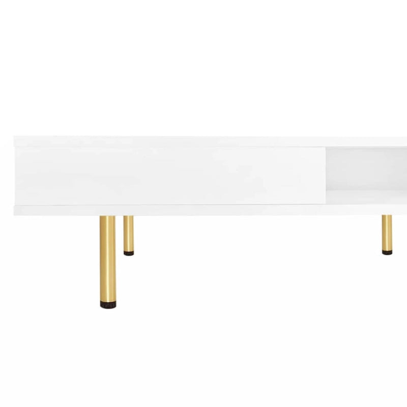 Exquisiter Hochglanz-Couchtisch mit 4 goldenen Beinen und 2 kleinen Schubladen, 2-stöckiger quadratischer Beistelltisch für das Wohnzimmer