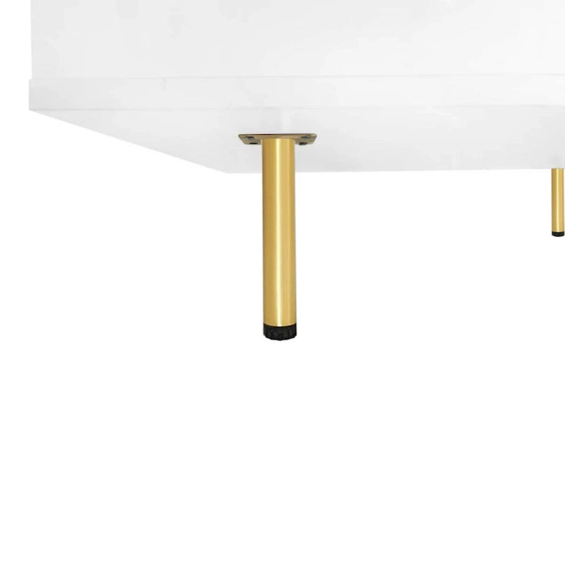 Exquisiter Hochglanz-Couchtisch mit 4 goldenen Beinen und 2 kleinen Schubladen, 2-stöckiger quadratischer Beistelltisch für das Wohnzimmer