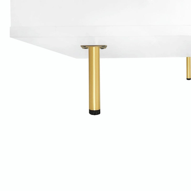 Hochglanz-Couchtisch: 4 goldene Beine, 2 Schubladen, 2-stöckiges quadratisches Design