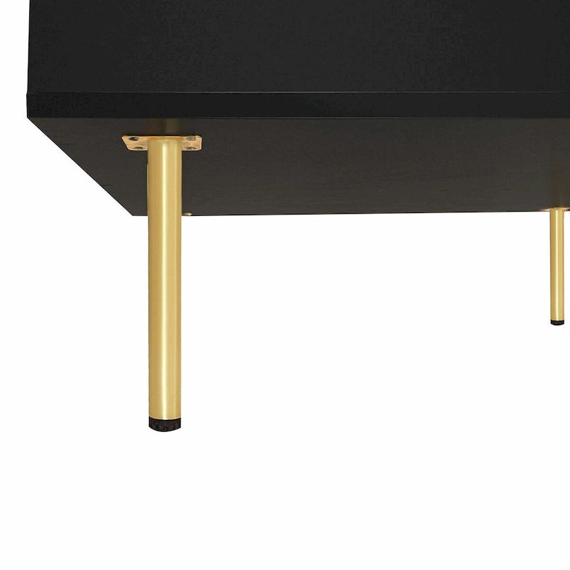 Hochglanz-Couchtisch: 4 goldene Beine, 2 Schubladen, 2-stöckiges quadratisches Design