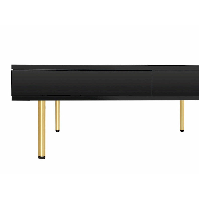 Hochglanz-Couchtisch: 4 goldene Beine, 2 Schubladen, 2-stöckiges quadratisches Design