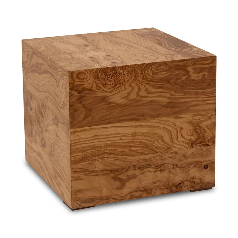 Macari Moderner Beistelltisch aus Naturmaserholz – 45,7B x 45,7T x 40,6H