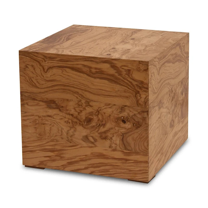 Macari Moderner Beistelltisch aus Naturmaserholz – 45,7B x 45,7T x 40,6H