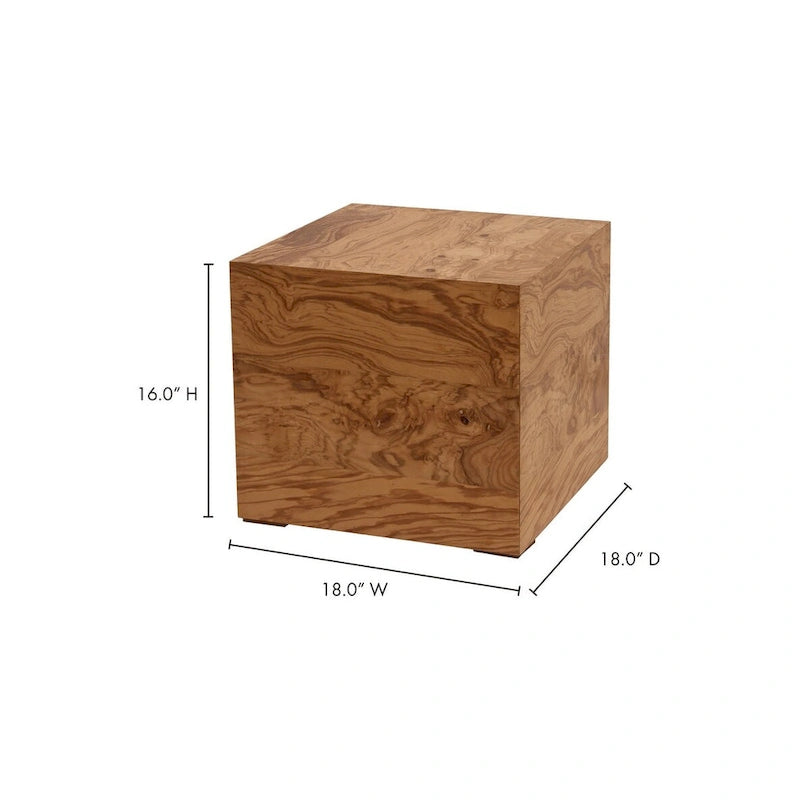 Macari Moderner Beistelltisch aus Naturmaserholz – 45,7B x 45,7T x 40,6H