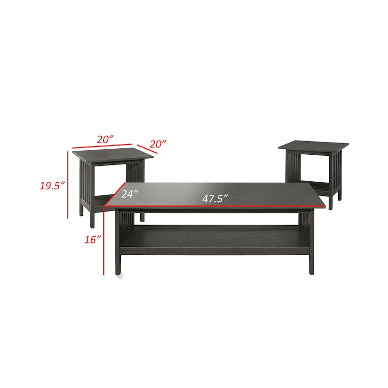 Wiston 3-teiliges Tisch-Set, 1 Couchtisch, 2 Beistelltische, Antikgraues Holz