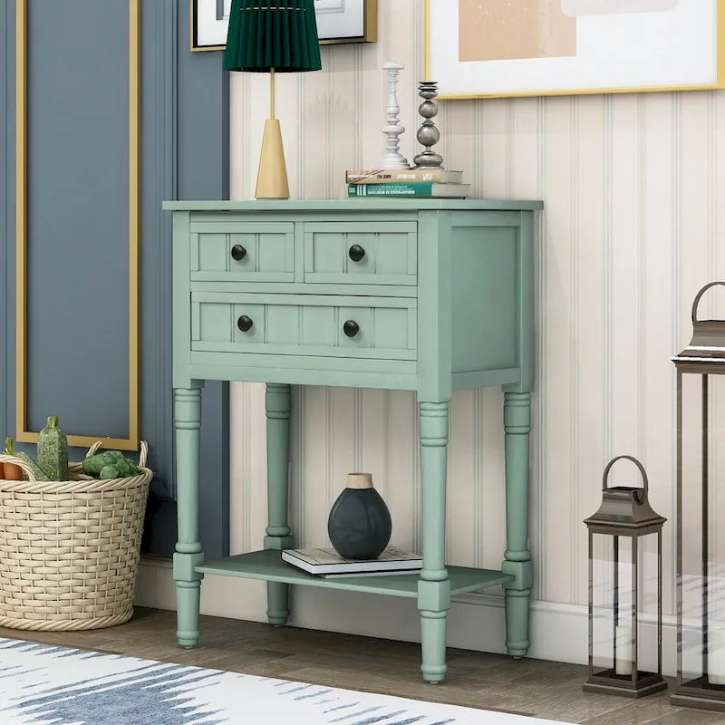 Narrow Console Table, Sofa Table with 3 Storage Drawers and Bottom Shelf