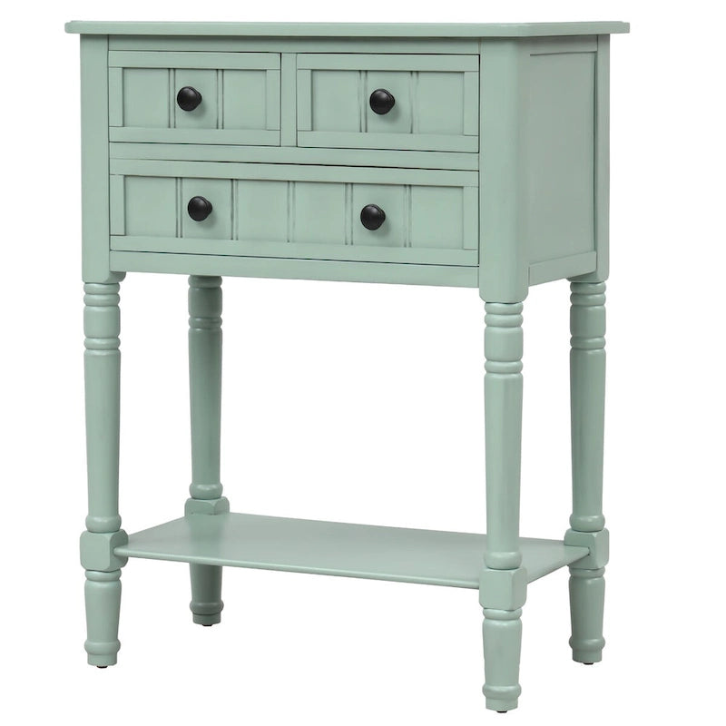 Schmaler Konsolentisch, Sofatisch mit 3 Schubladen und unterer Ablage