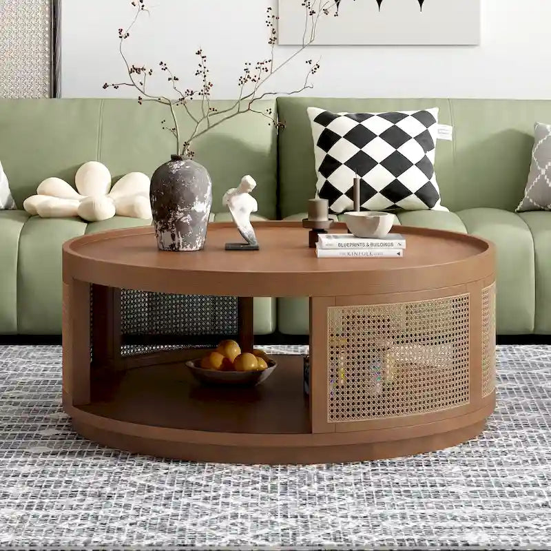 Runder Kaffeetisch aus Rattan mit PE-Rattan-Seitenwand