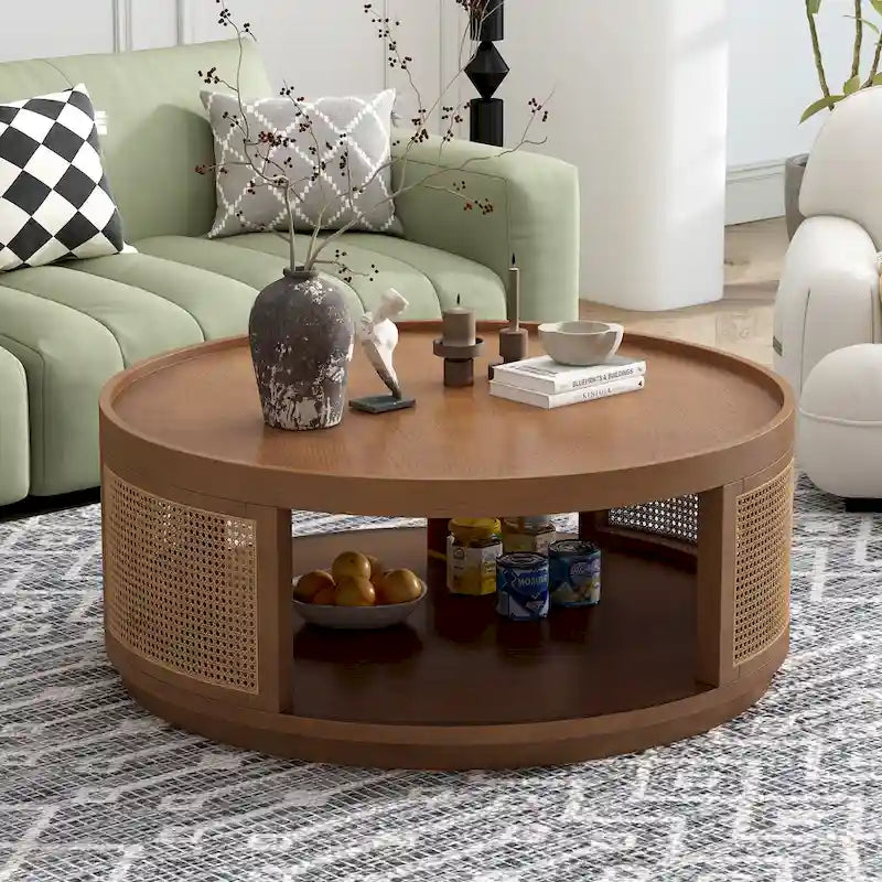 Runder Kaffeetisch aus Rattan mit PE-Rattan-Seitenwand
