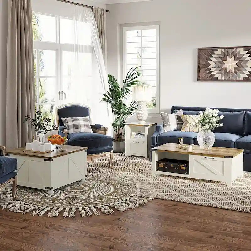 Farmhouse Large Square Coffee Table with Storage