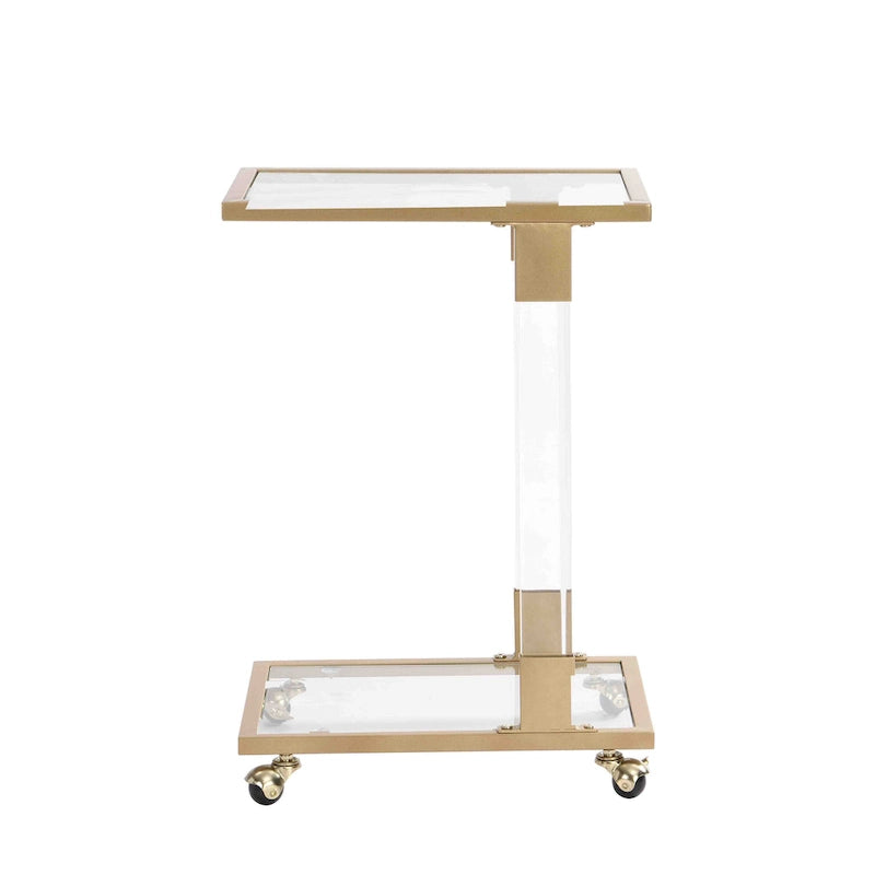 C-förmiger quadratischer Acryl-Beistelltisch Sofatisch mit Glasplatte und Metallfuß