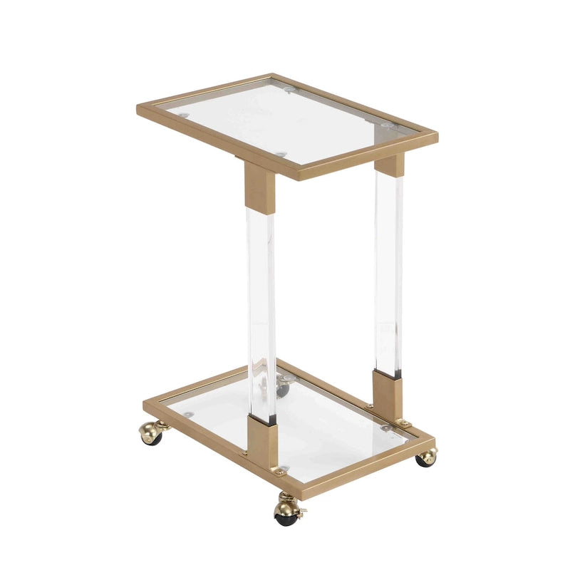 C-förmiger quadratischer Acryl-Beistelltisch Sofatisch mit Glasplatte und Metallfuß
