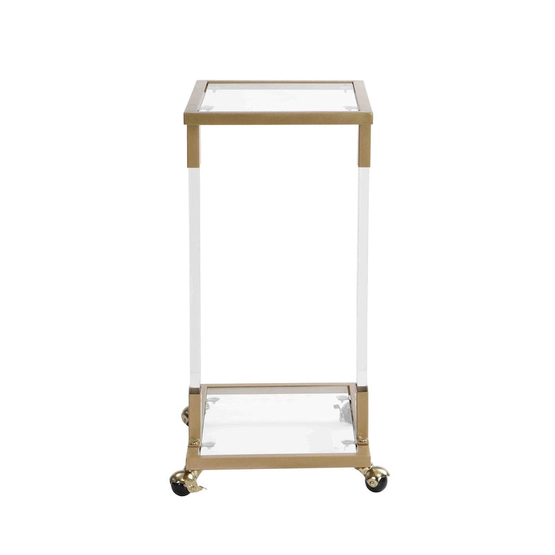C-förmiger quadratischer Acryl-Beistelltisch Sofatisch mit Glasplatte und Metallfuß