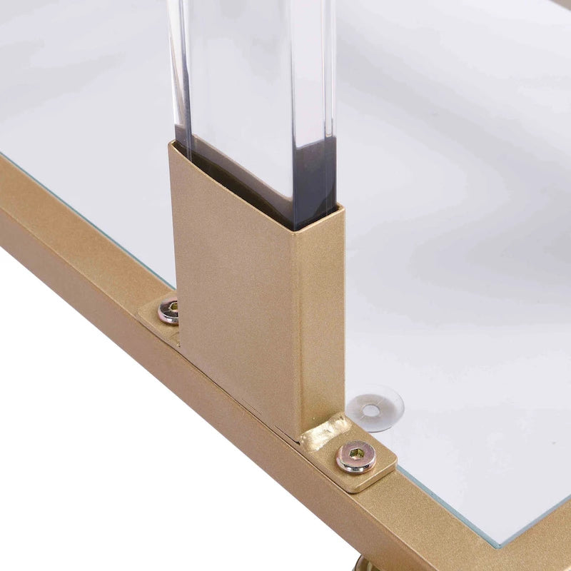 C-förmiger quadratischer Acryl-Beistelltisch Sofatisch mit Glasplatte und Metallfuß