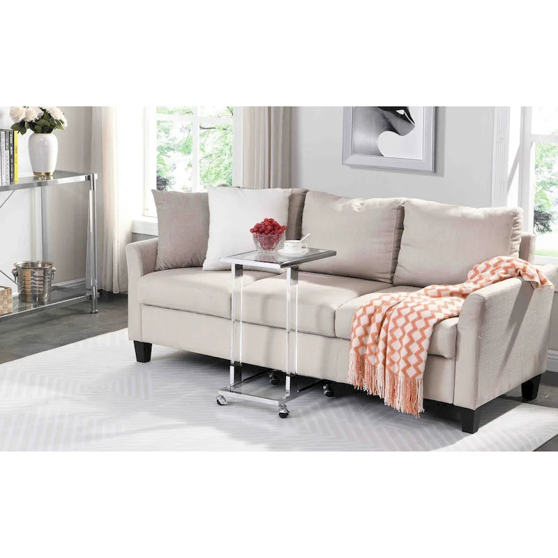 C-förmiger quadratischer Acryl-Beistelltisch Sofatisch mit Glasplatte und Metallfuß