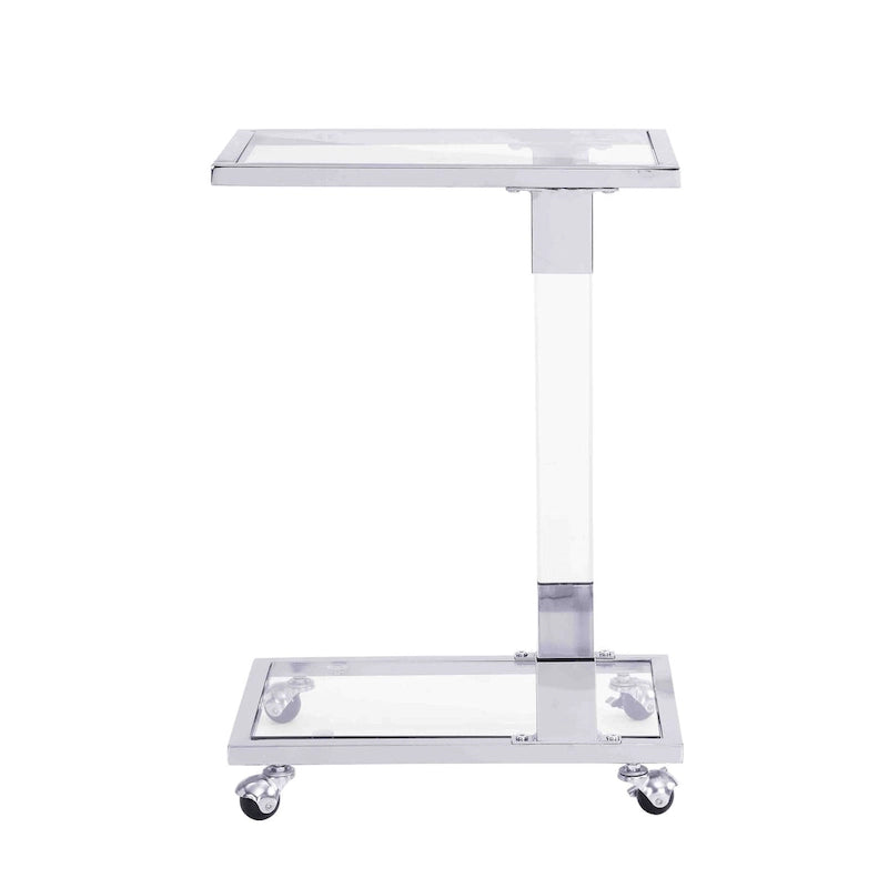 C-förmiger quadratischer Acryl-Beistelltisch Sofatisch mit Glasplatte und Metallfuß