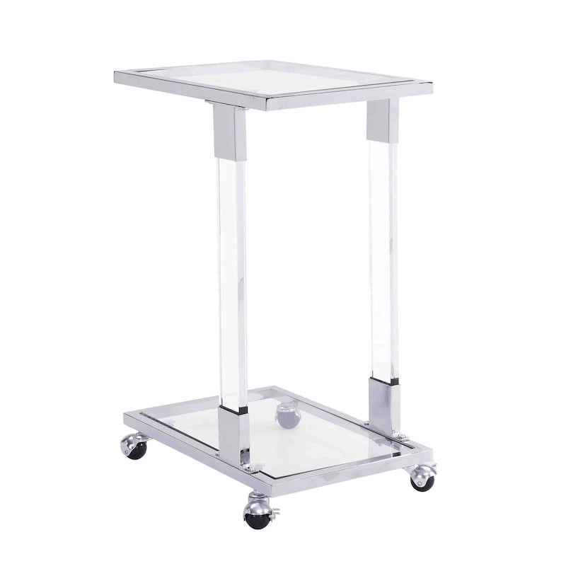 C-förmiger quadratischer Acryl-Beistelltisch Sofatisch mit Glasplatte und Metallfuß