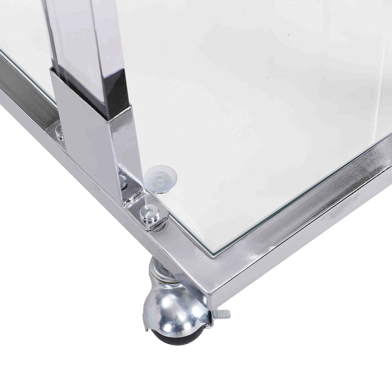 C-förmiger quadratischer Acryl-Beistelltisch Sofatisch mit Glasplatte und Metallfuß