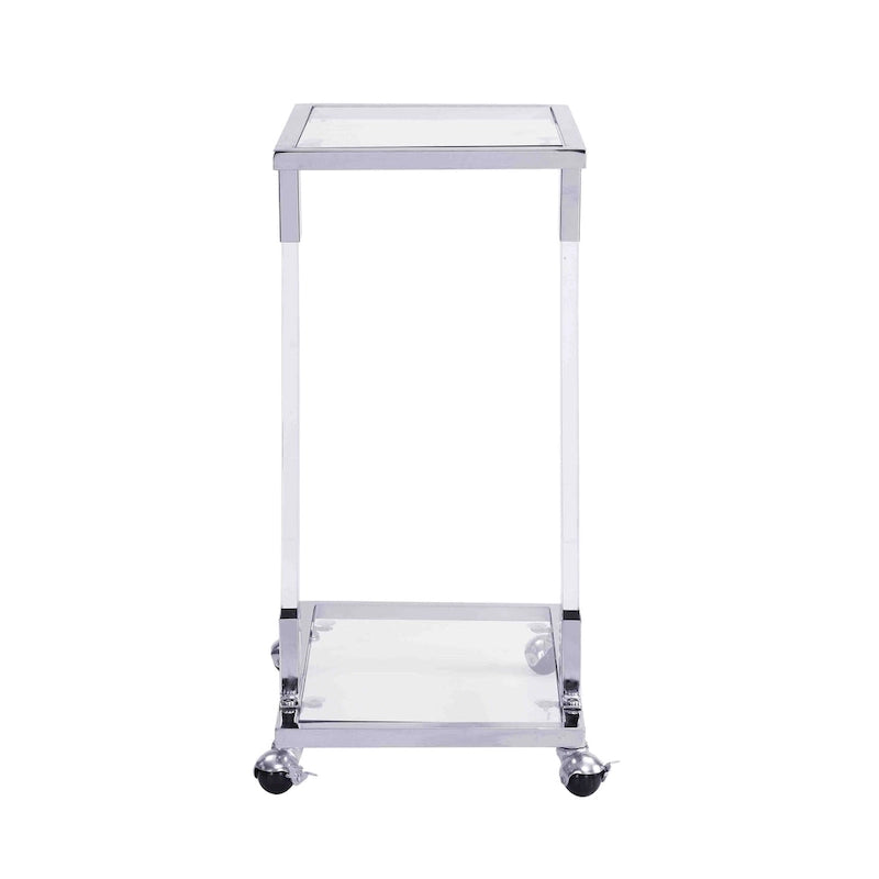 C-förmiger quadratischer Acryl-Beistelltisch Sofatisch mit Glasplatte und Metallfuß
