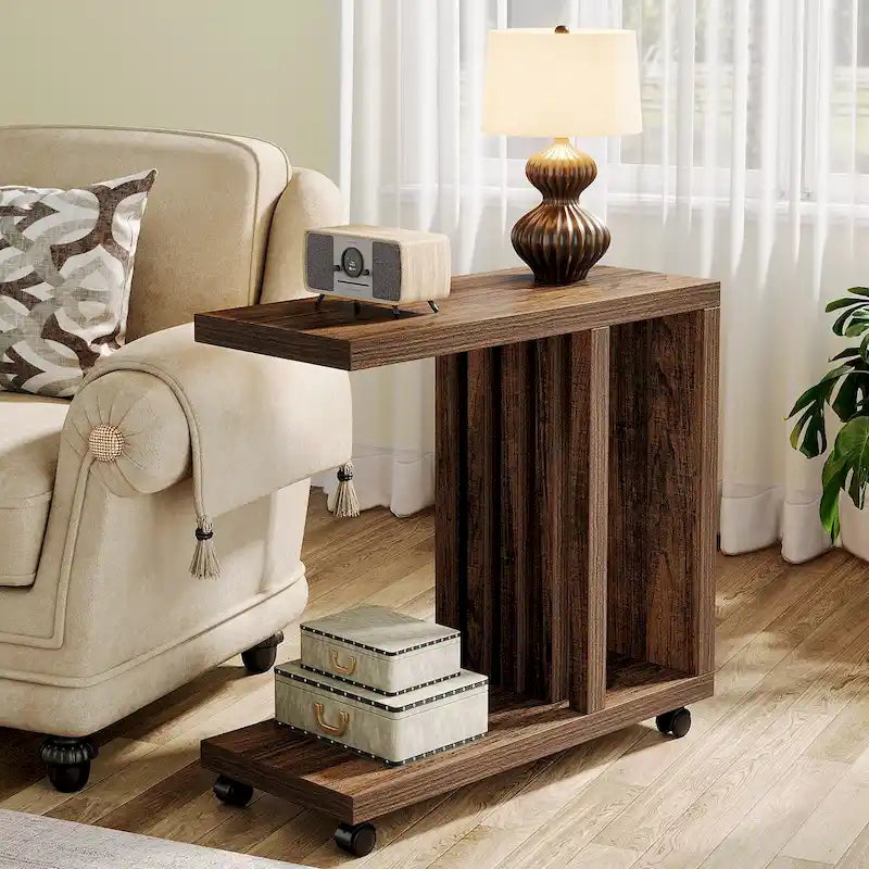C-förmiger Beistelltisch für das Wohnzimmer, Couchtisch aus Holz
