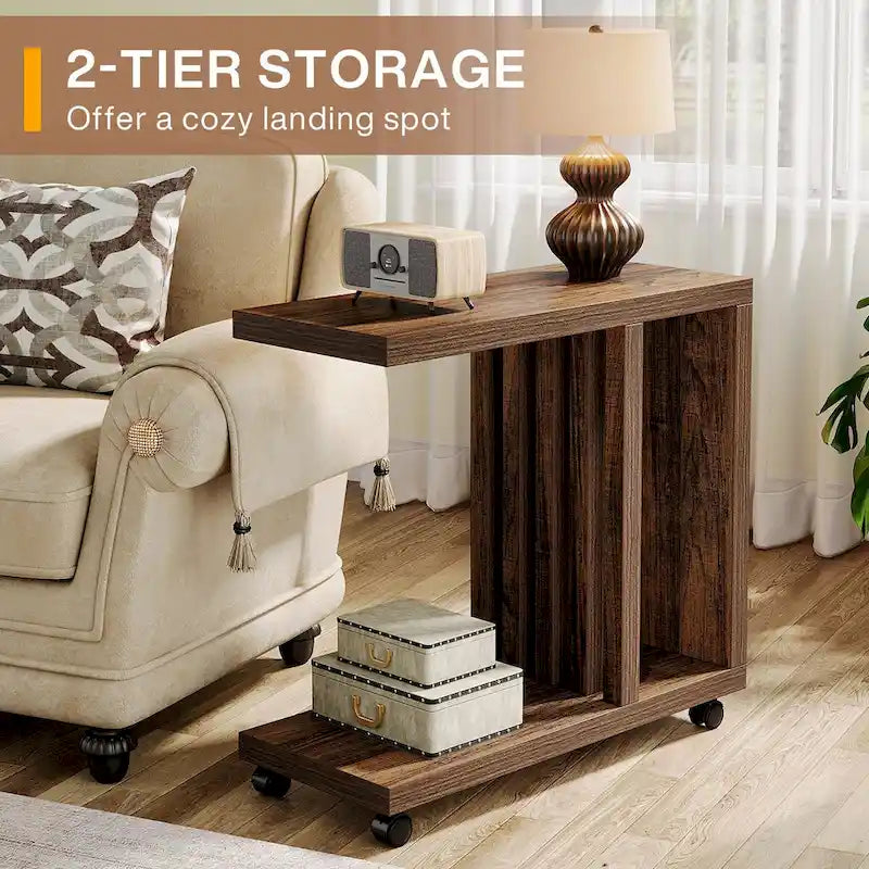 C-förmiger Beistelltisch für das Wohnzimmer, Couchtisch aus Holz