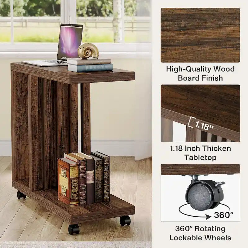 C-förmiger Beistelltisch für das Wohnzimmer, Couchtisch aus Holz