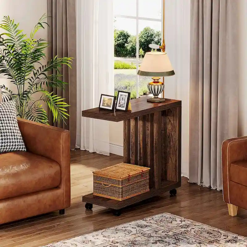 C-förmiger Beistelltisch für das Wohnzimmer, Couchtisch aus Holz