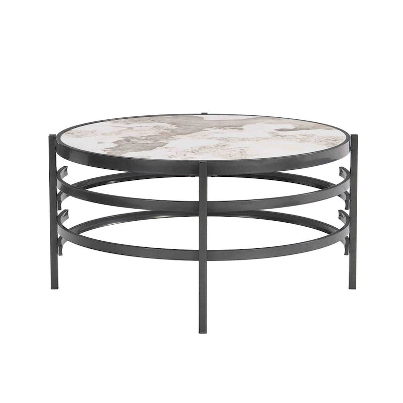 32.48 Runder Couchtisch mit gesinterter Steinplatte und robustem Metallgestell, moderner Couchtisch für das Wohnzimmer