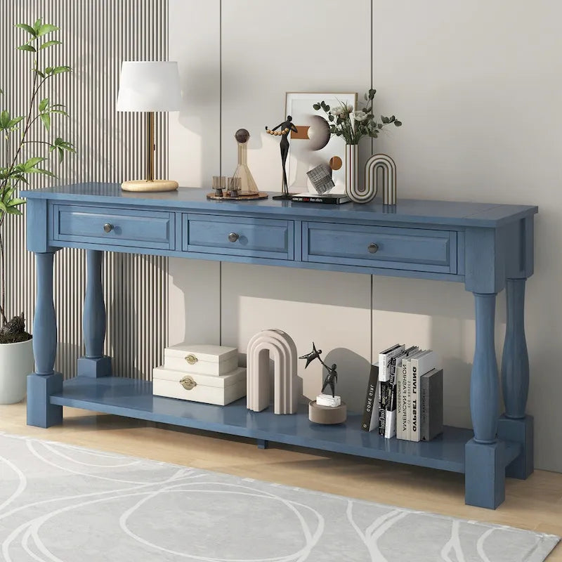 63 Zoll Konsolentisch, langer Sofatisch mit Schubladen und Ablage, französischer Landhausstil Beistelltisch