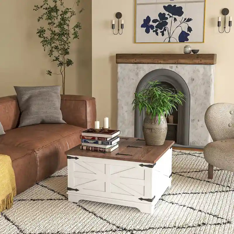 Bauernhaus-Couchtisch mit Stauraum für das Wohnzimmer