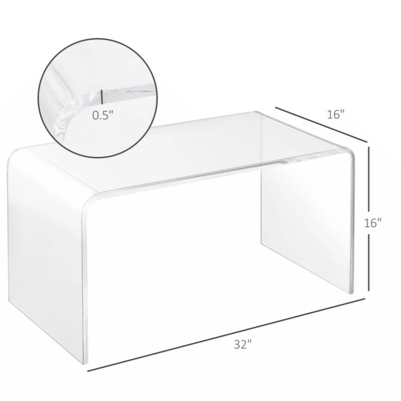 32 langer rechteckiger vollständig aus Acryl gefertigter 15 mm dicker Wasserfall-Couchtisch, klar