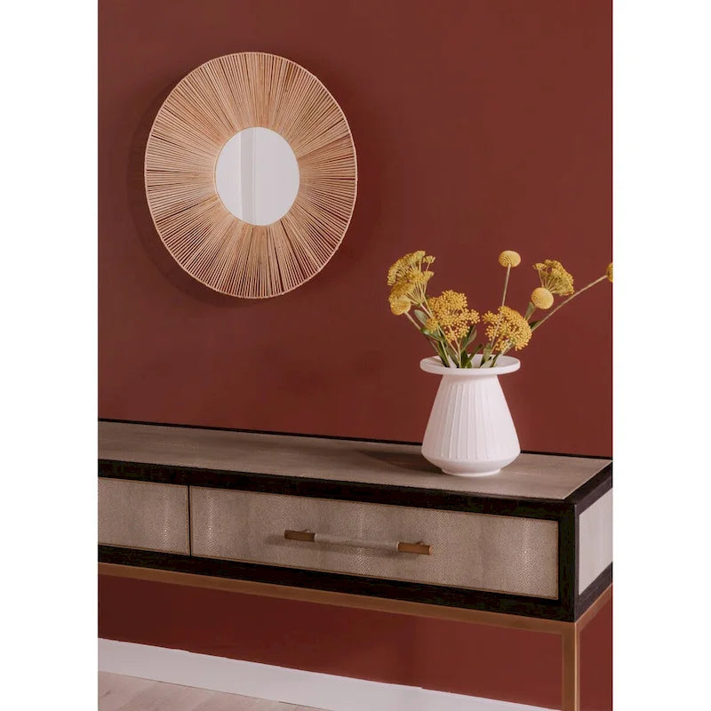 Macari Miki Art Deco Konsolentisch aus Massivholz und veganem Leder (Rochenhaut-Optik) mit Messing-Akzenten – 150 cm B x 40,6 cm T x 82 cm H