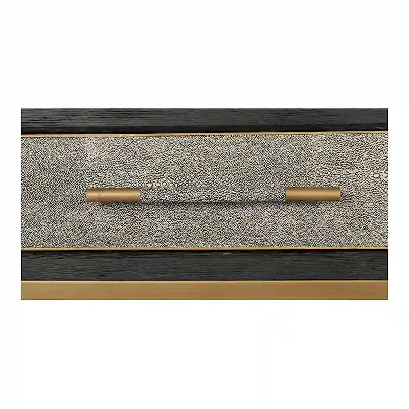 Macari Miki Art Deco Konsolentisch aus Massivholz und veganem Leder (Rochenhaut-Optik) mit Messing-Akzenten – 150 cm B x 40,6 cm T x 82 cm H