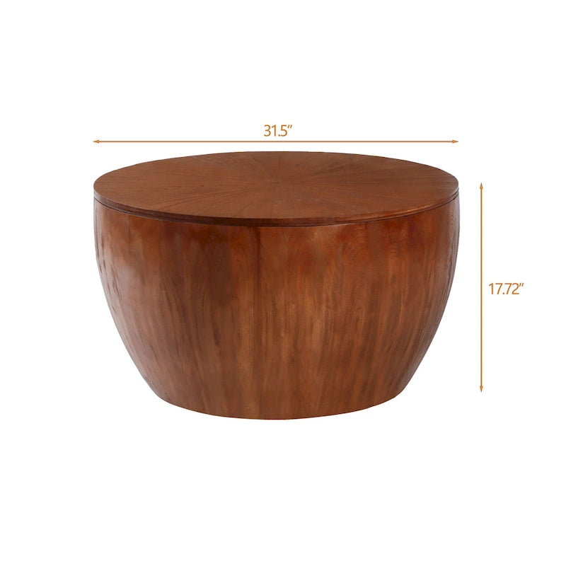 31.50Vintage-Stil Eimer-förmiger Couchtisch mit Ablagefunktion, für Büro, Esszimmer und Wohnzimmer, Braun