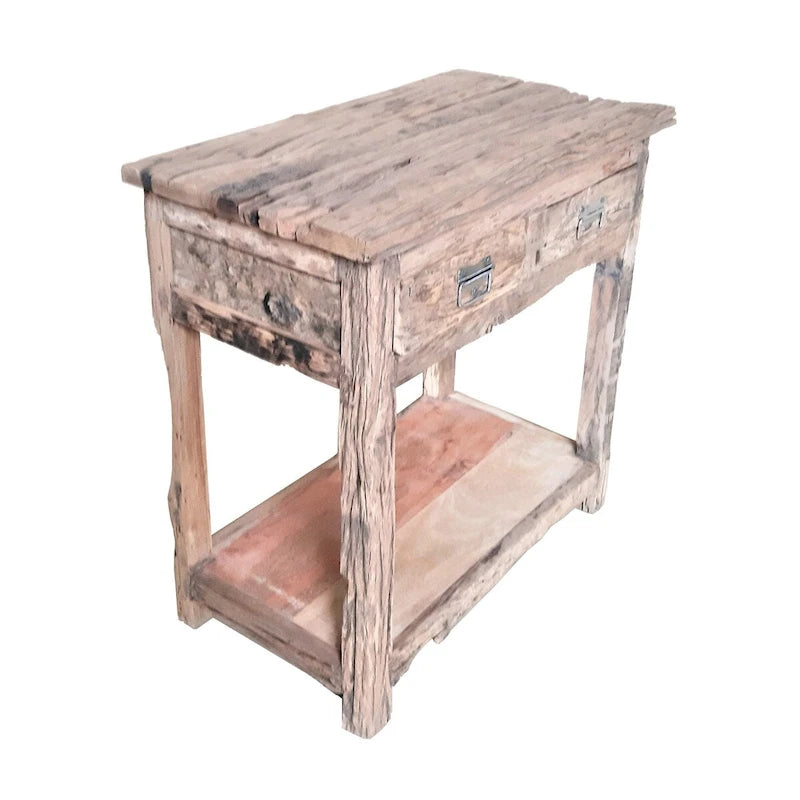 81 cm rustikaler Kücheninsel-Tisch, 2 Schubladen, Distressed White Wood