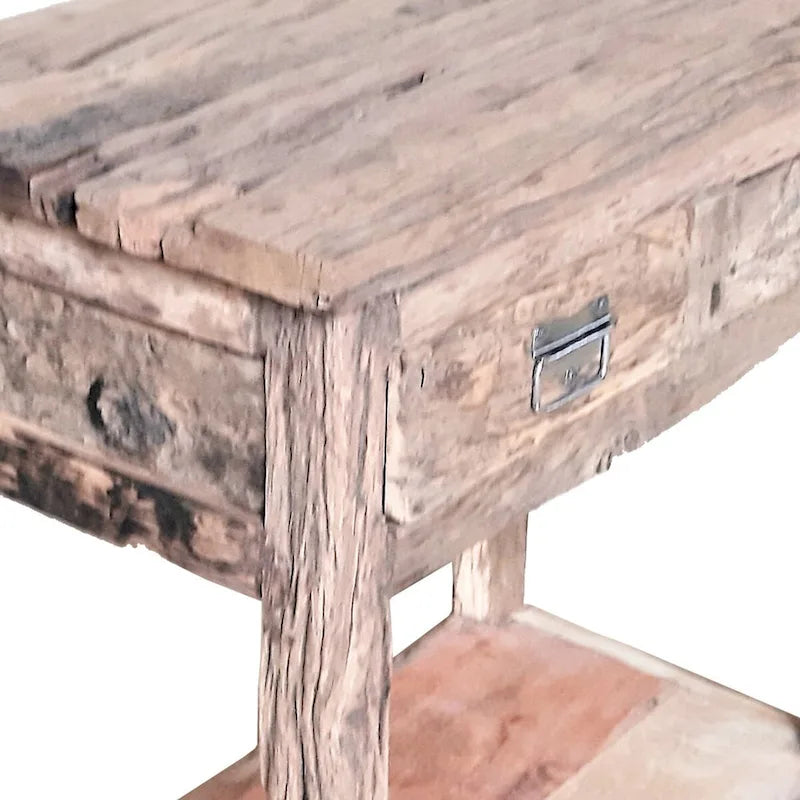 81 cm rustikaler Kücheninsel-Tisch, 2 Schubladen, Distressed White Wood