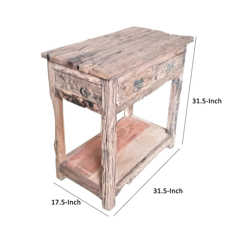 81 cm rustikaler Kücheninsel-Tisch, 2 Schubladen, Distressed White Wood