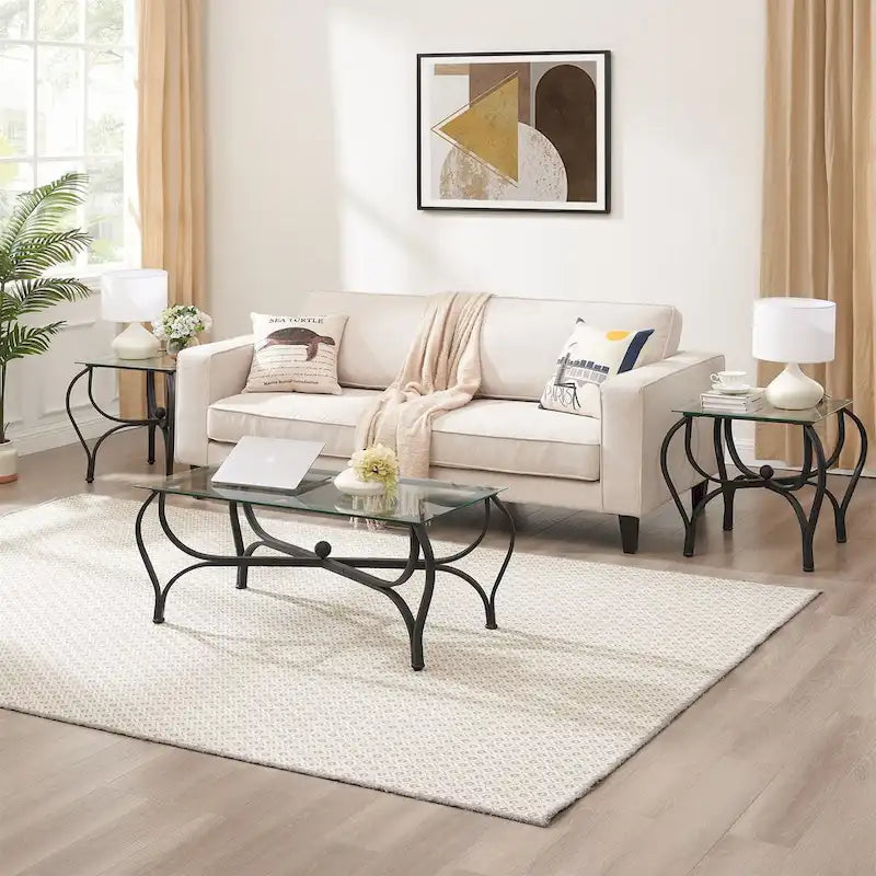 3-teiliges Couchtisch-Set mit Hartglas-Oberfläche