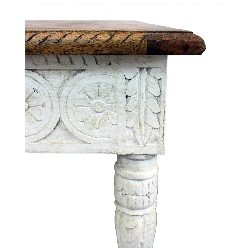 HomeRoots 24 Elfenbein- und brauner quadratischer Beistelltisch aus Massivholz – 24