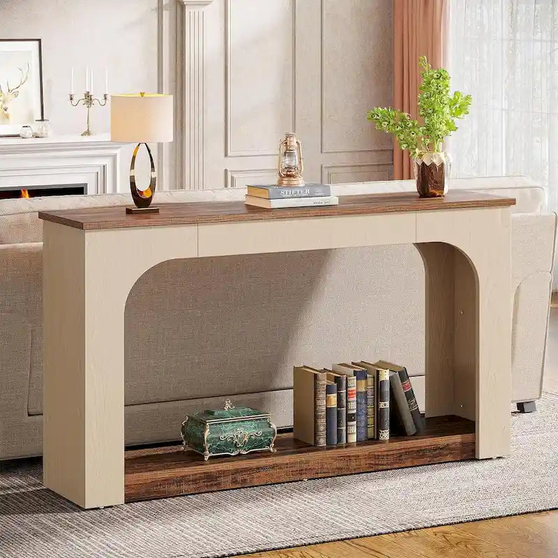 55 Zoll Konsolen-Sofatisch Holz Flurtisch mit LED-Beleuchtung