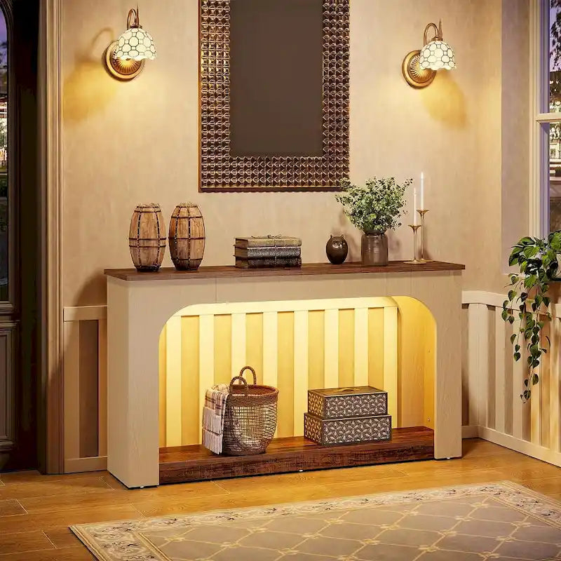 55 Zoll Konsolen-Sofatisch Holz Flurtisch mit LED-Beleuchtung