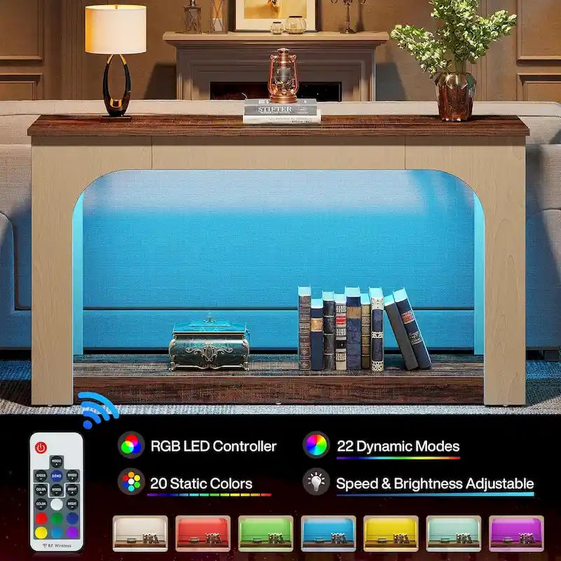 55 Zoll Konsolen-Sofatisch Holz Flurtisch mit LED-Beleuchtung