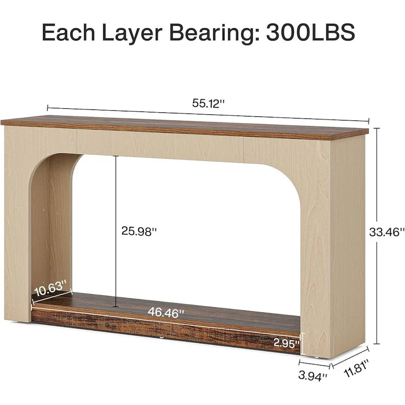 55 Zoll Konsolen-Sofatisch Holz Flurtisch mit LED-Beleuchtung